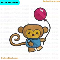 Cartoon Monkey Holding Balloon Embroidery Design 22