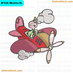 Cartoon Pilot Flying Airplane Embroidery Design 11