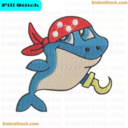 Cartoon Pirate Shark Embroidery Design 5