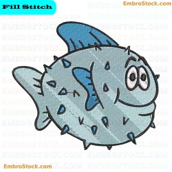 Cartoon Pufferfish Illustration Embroidery Design 15