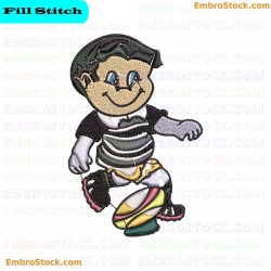 Cartoon Rugby Player Character Embroidery Design 1