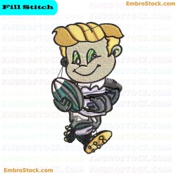 Cartoon Rugby Player Character Embroidery Design 3