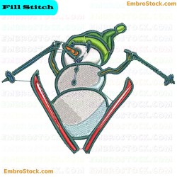 Cartoon Snowman Skiing Character Embroidery Design 2