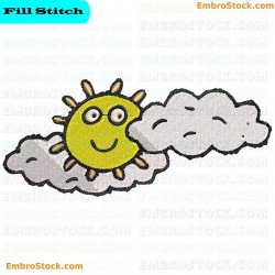 Cartoon Sun With Cloud Embroidery Design 6