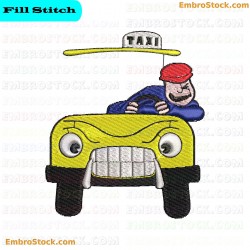 Cartoon Taxi Embroidery Design 38