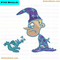 Cartoon Wizard And Dragon Embroidery Design 8