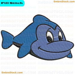 Cartoonish Blue Fish Embroidery Design 28