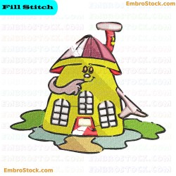 Cartoonish Building Embroidery Design 11