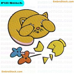 Cat And Broken Vase Embroidery Design 4