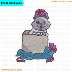 Cat In A Box Embroidery Design 7