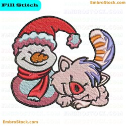 Cat In Holiday Costume With Snowman Embroidery Design 8