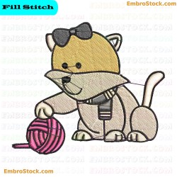 Cat Playing With Yarn Ball Embroidery Design 13