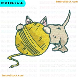 Cat Playing With Yarn Ball Embroidery Design 14