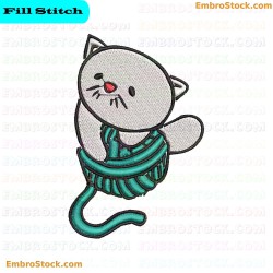 Cat Playing With Yarn Ball Embroidery Design 2