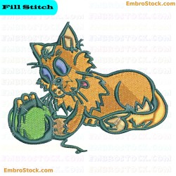 Cat Playing With Yarn Embroidery Design 11