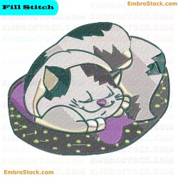 Cat Sleeping On A Pillow Embroidery Design 9