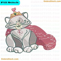 Cat With Crown And Bird Embroidery Design 3