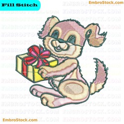 Cat With Gift Embroidery Design 9