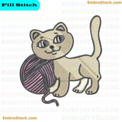 Cat With Yarn Ball Embroidery Design 1