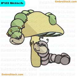 Caterpillar And Mushroom Embroidery Design 58