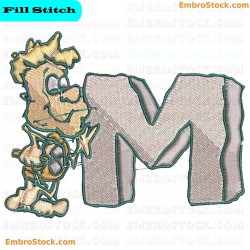 Caveman Cartoon Character With Letter M Embroidery Design 13