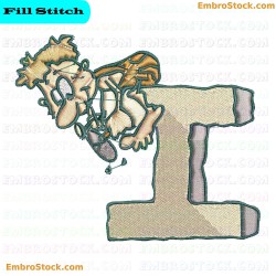 Caveman On Letter I Embroidery Design 9