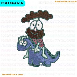 Caveman Riding Dinosaur Embroidery Design 6