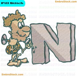 Caveman With Letter N Embroidery Design 14