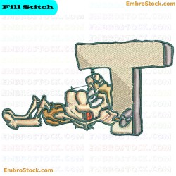 Caveman With Letter T Embroidery Design 20