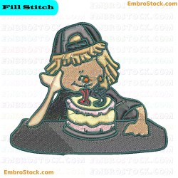 Character Celebrating With Cake Embroidery Design 3