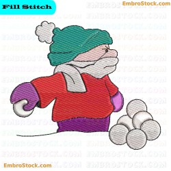 Character Engaging In Snow Activities Embroidery Design 10