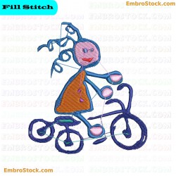 Character On Bicycle Embroidery Design 41