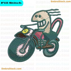 Character On Motorcycle Embroidery Design 16