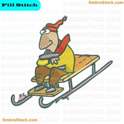 Character On Sled Embroidery Design 1