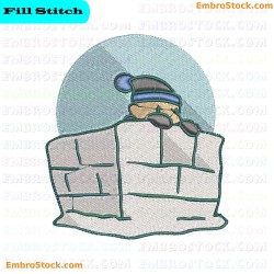 Character Peeking Over Snow Wall Embroidery Design 6