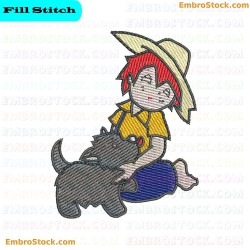 Character Sitting Next To A Dog Embroidery Design 3