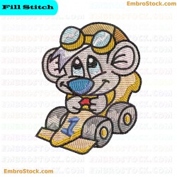 Cheerful Mouse Driving Car Embroidery Design 5