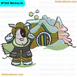 Cheerful Winter Puppy Embroidery Design 1