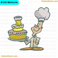 Chef Holding A Cake Embroidery Design 2