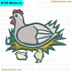 Chicken With Chick And Egg Embroidery Design 25