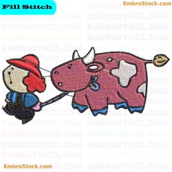 Child And Cartoon Cow Embroidery Design 36