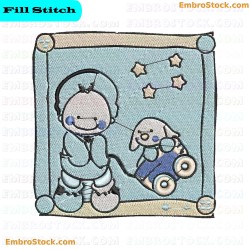 Child And Puppy With Toy Car Embroidery Design 1