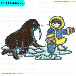 Child And Seal On Ice Embroidery Design 3