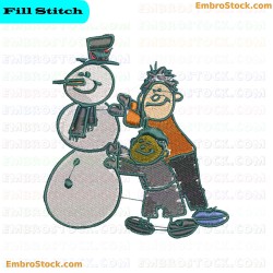 Child And Snowman Embroidery Design 16