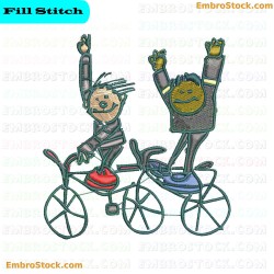 Child And Sun Riding Bicycles Embroidery Design 20