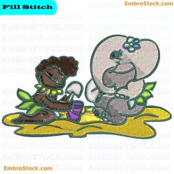 Child Drumming And Elephant Dancing Embroidery Design 7