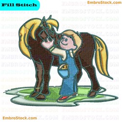 Child Embracing Horse Embroidery Design 19