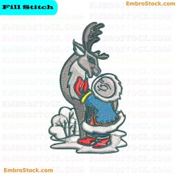 Child Embracing Reindeer Embroidery Design 5