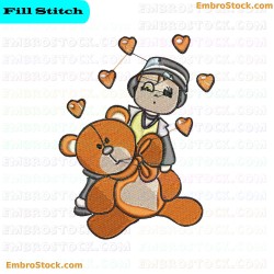 Child Embracing Teddy Bear Embroidery Design 2