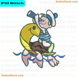 Child Exploring On Turtles Back Embroidery Design 18